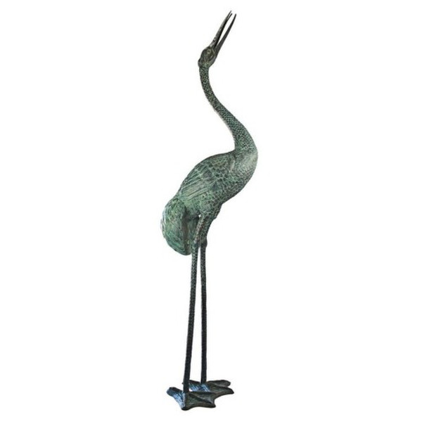 Colossal Crane Bronze Garden Statue Raised Head Asian Spouting Piped